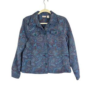 Retro Floral Tapestry Jacket M Blue Classic Chic Western Boho Cowgirl Preppy 80s